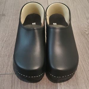 Brand New, Handmade in Germany, Black Leather Clogs size 38